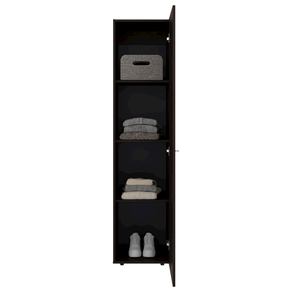 Kotlik 1 Door Wardrobe 67" H with Vertical Storage and Four Shelves, Dark Walnut. Picture 4