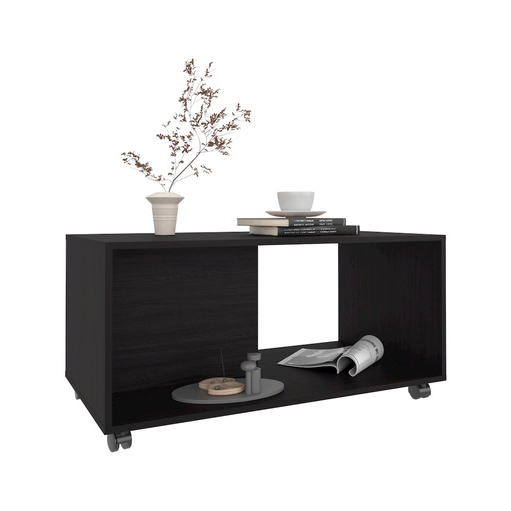 Denton Coffee Table, 4 Wheels, 1 Shelf, Black. Picture 4
