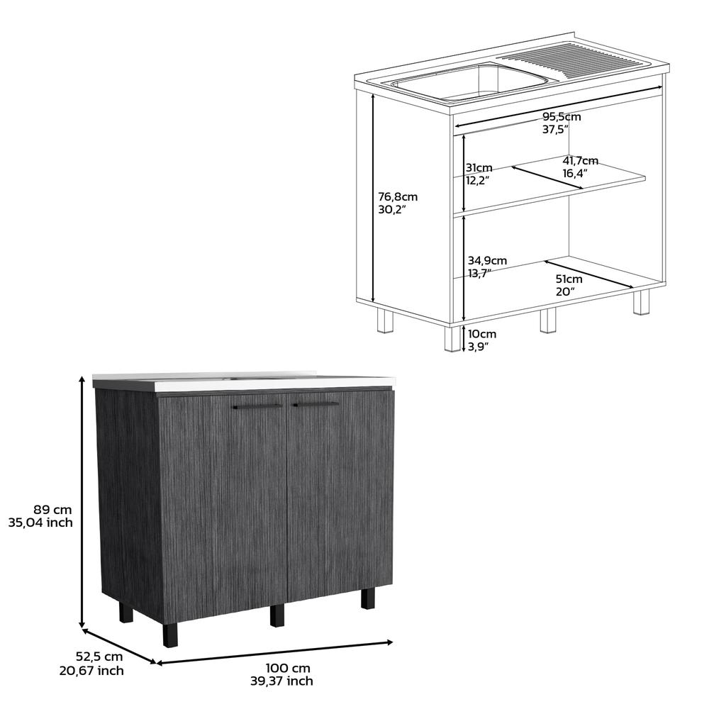 Utility Base Cabinet Stainless Steel Countertop and 2-Door, Smokey Oak -Kitchen. Picture 7