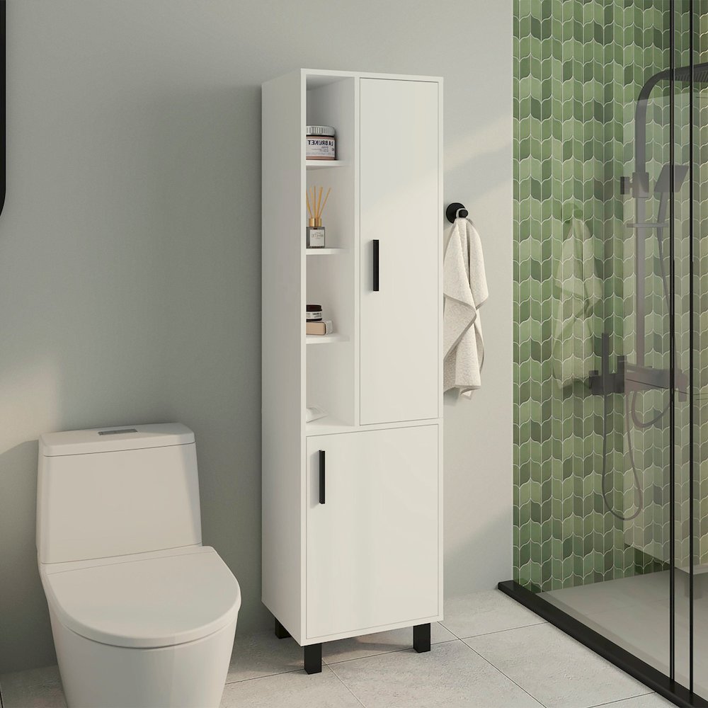 Nicut Storage Cabinet, 2 Doors, 9 Shelves, 4 Legs, White. Picture 7
