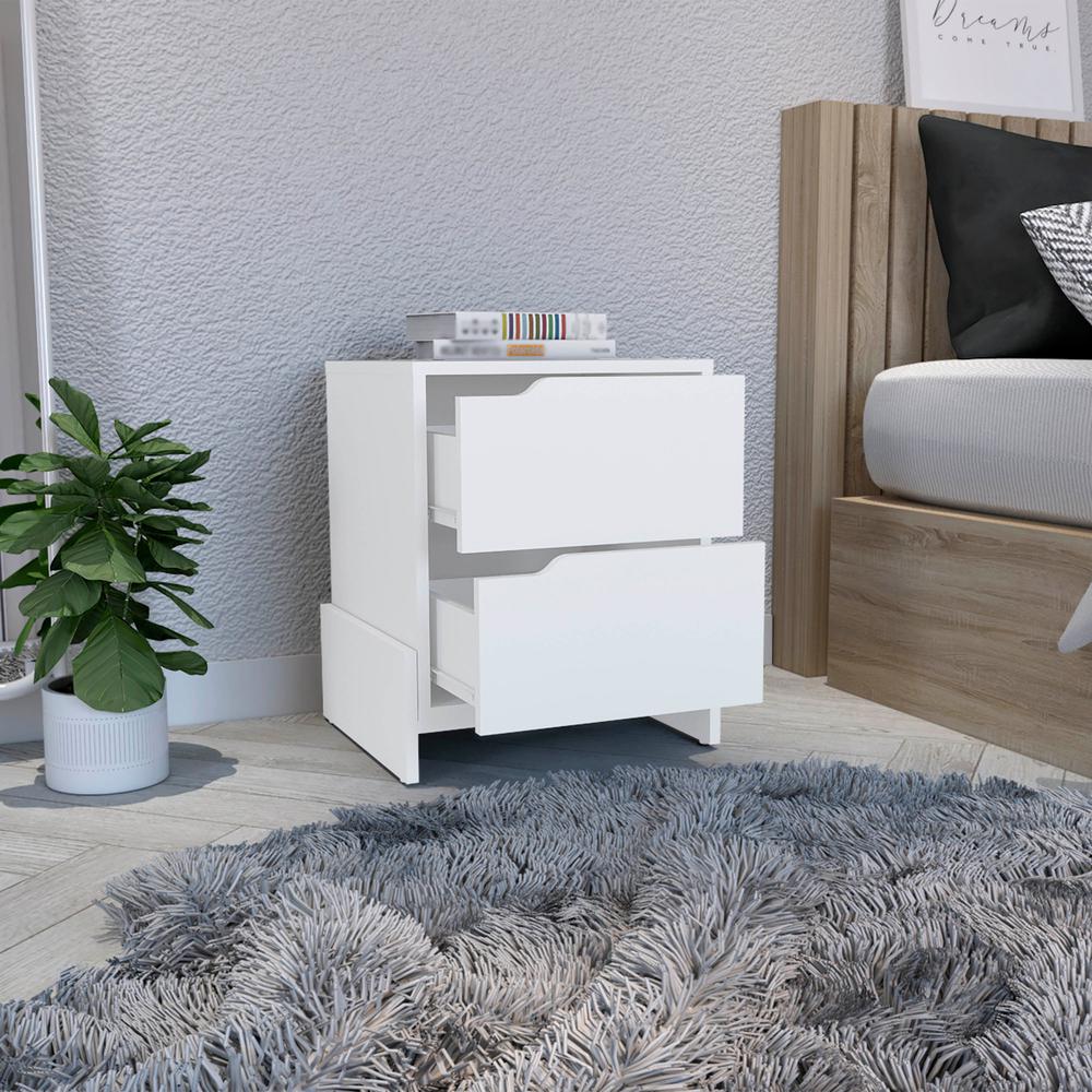 Haines Nightstand with 2-Drawers, End Table with Sturdy Base, White. Picture 4
