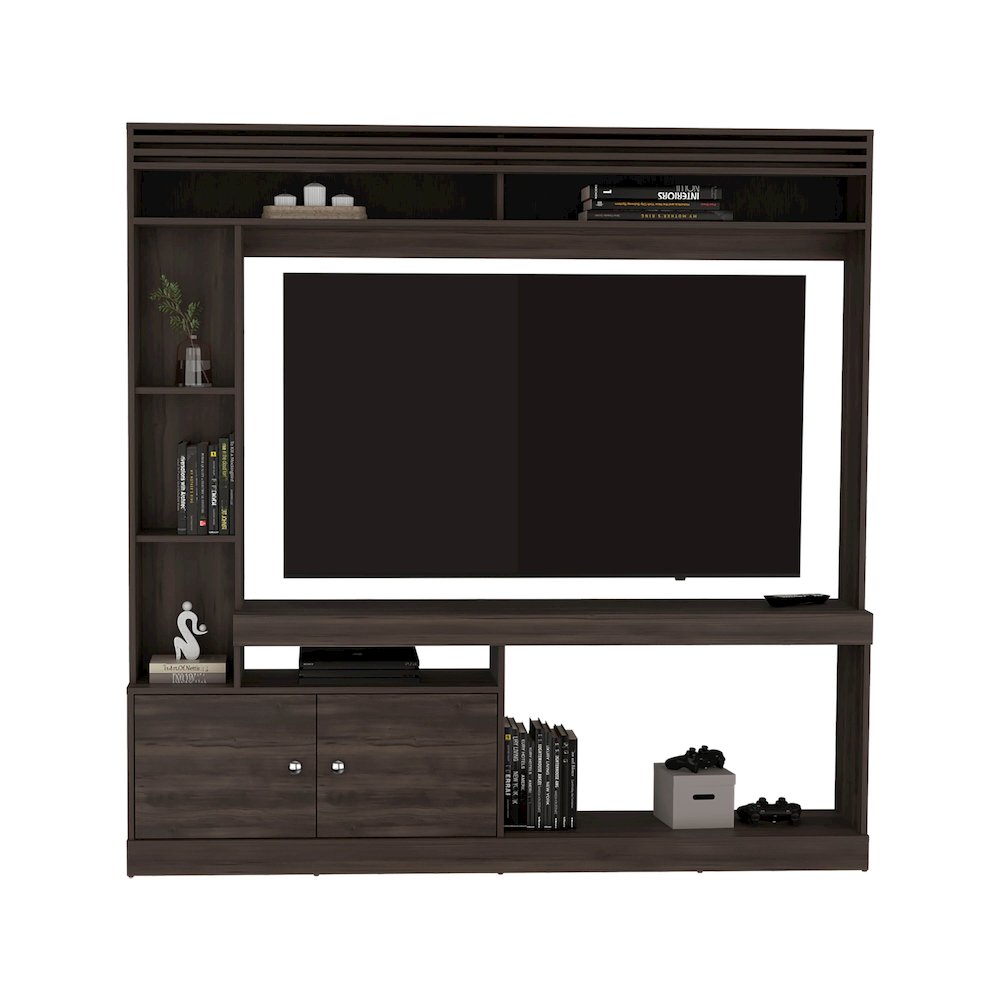 Oberlin Entertainment Center, 2 Doors, 6 Shelves, 65" TV Capacity, Walnut. Picture 6