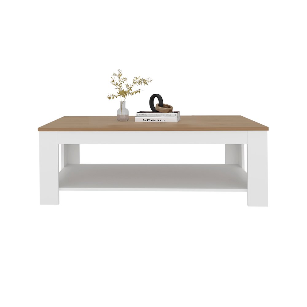 Bowie Coffee Table, 1 Shelf, White / Natural Oak. Picture 3