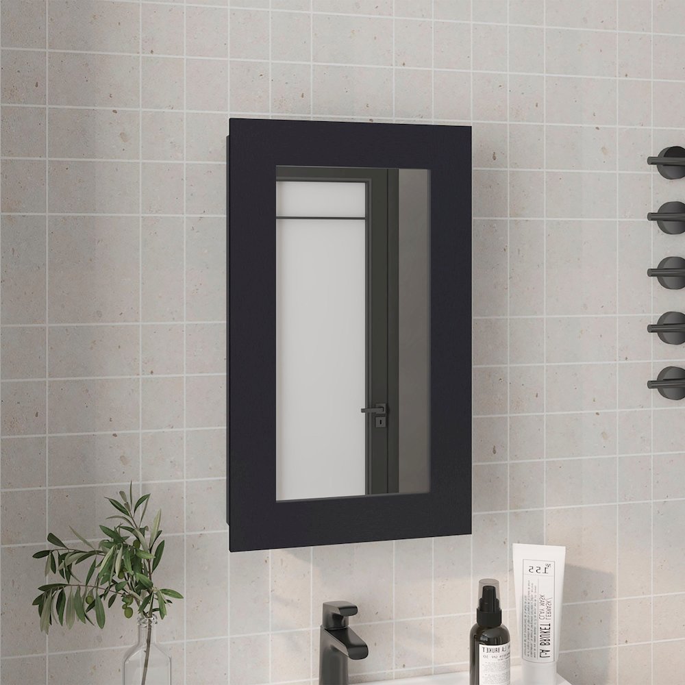 Kiana Medicine Cabinet, 1 Door, 3 Shelves, 25.70" H, 1 Mirror, Black Wengue. Picture 6