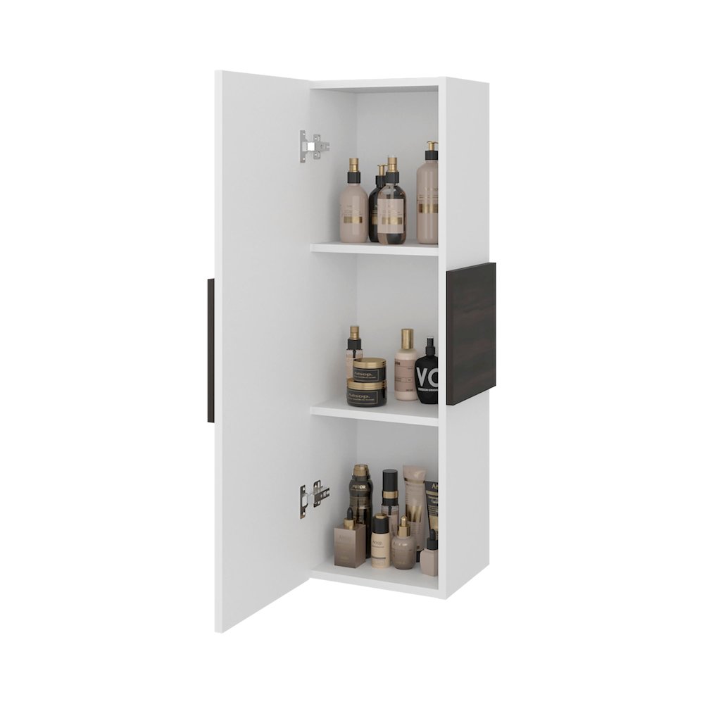 Elliott Medicine 38"H Single Door Cabinet, Three Shelves, White/Dark Walnut. Picture 7