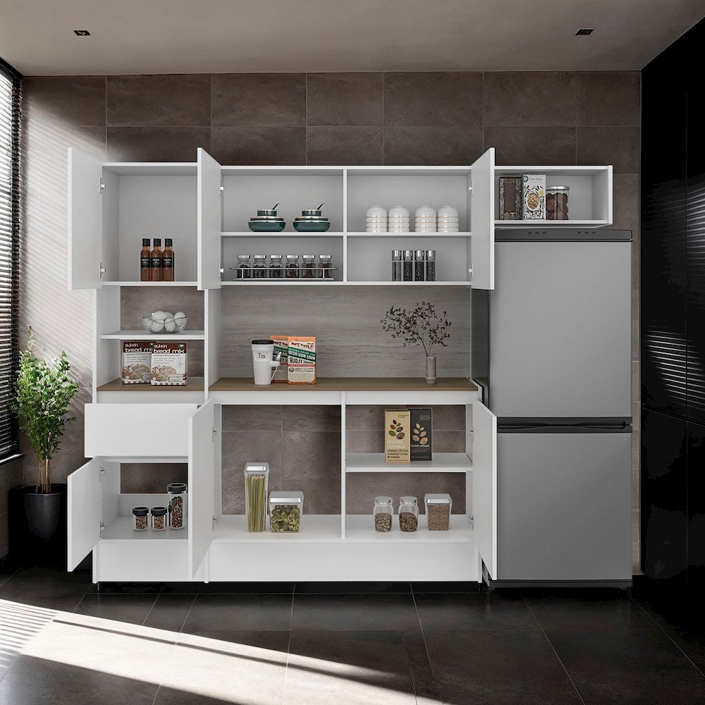 Natoma Kitchen Set, 6 Doors, 1 Drawer, 8 Shelves, White / Natural Oak. Picture 2