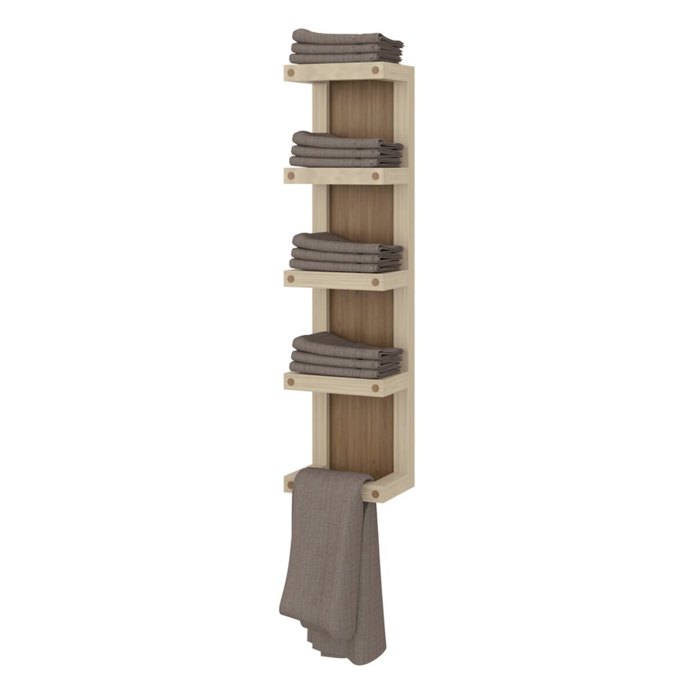 Chidester Towel Rack, 5 Shelves, Natural Oak / Beige. Picture 3