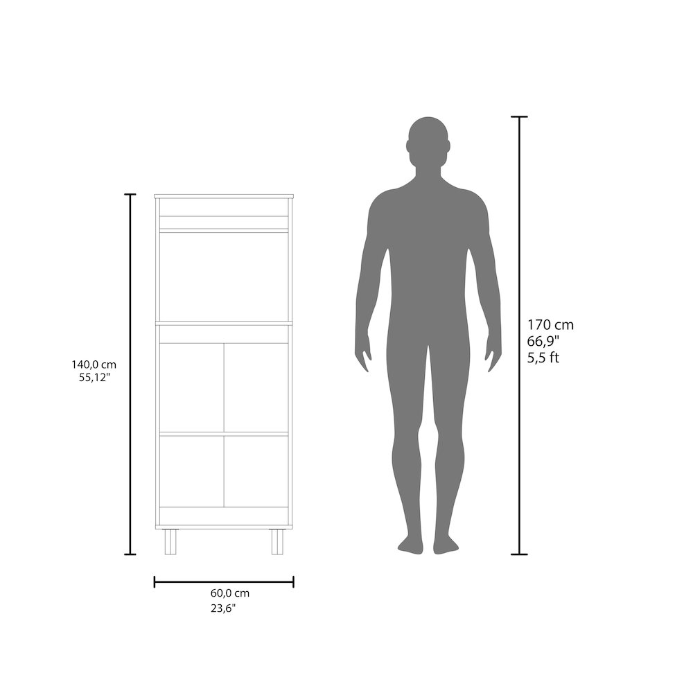 Enderlin Microwave Stand with 3 Shelves, 2 Doors, 4 legs and Cabinet, White. Picture 3