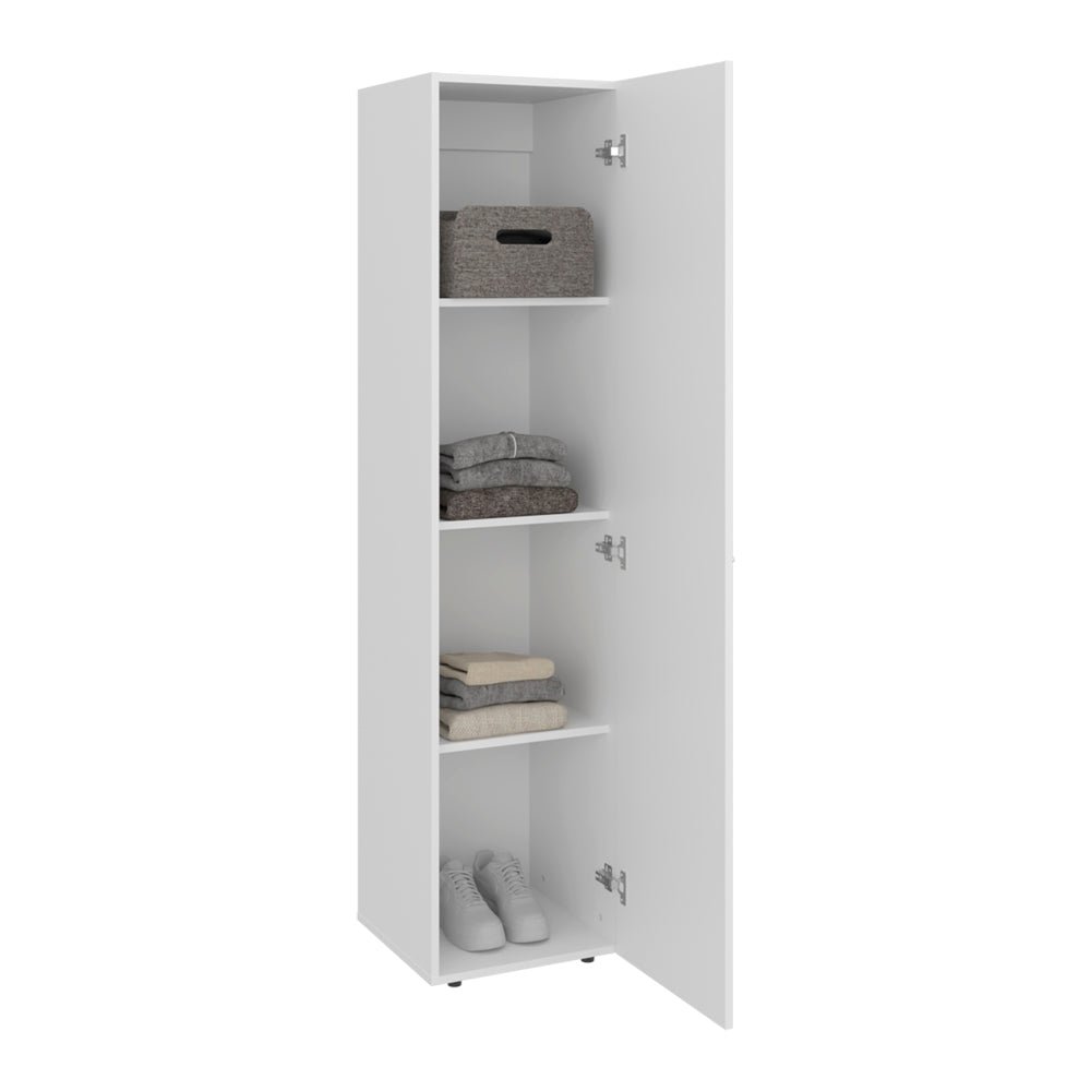 Kotlik 1 Door Wardrobe 67" H with Vertical Storage and Four Shelves, White. Picture 8