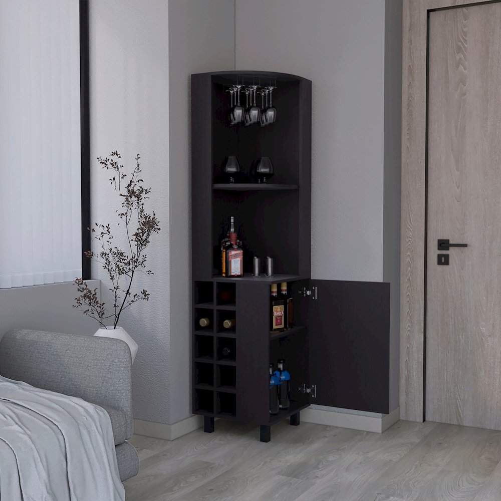 Morocco Corner Bar Single Door Cabinet Two Shelves, Ten Built-in Wine Rack. Picture 6