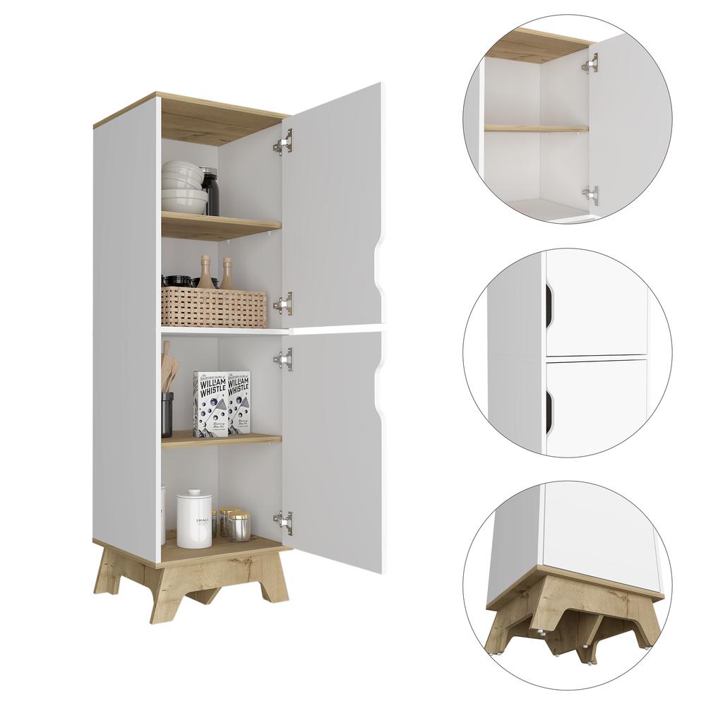 DEPOT E-SHOP Dahoon Single Kitchen Pantry-Two-Doors Cabinets, Four Shelves, Wooden Base-White/Light Oak, For Kitchen. Picture 2