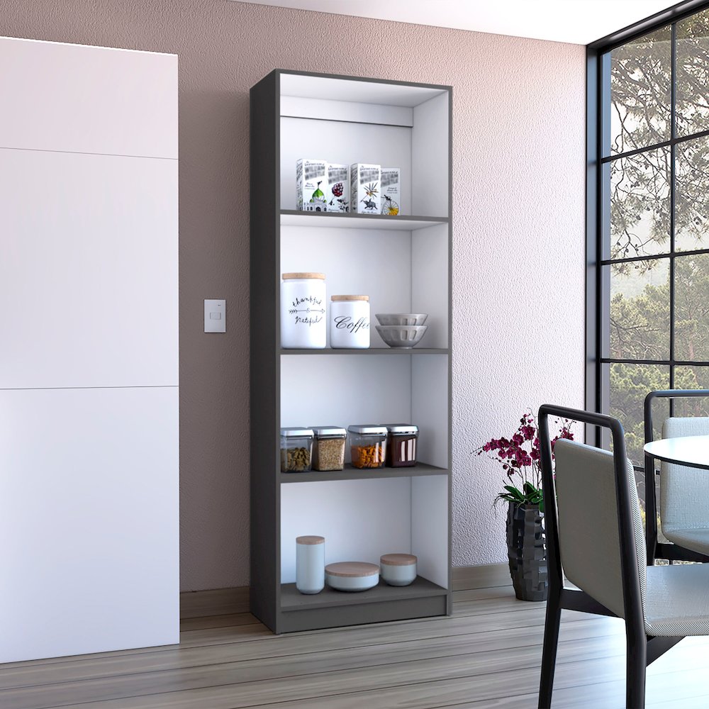 Vinton Bookcase with Spacious Tier-Shelving Design, Matt Gray / White _Office. Picture 6