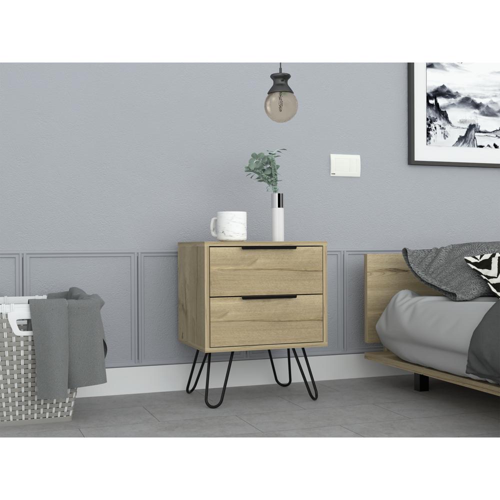 DEPOT E-SHOP Kentia Night Stand- Four Legs, Two Drawers-Light Oak, For Bedroom. Picture 5