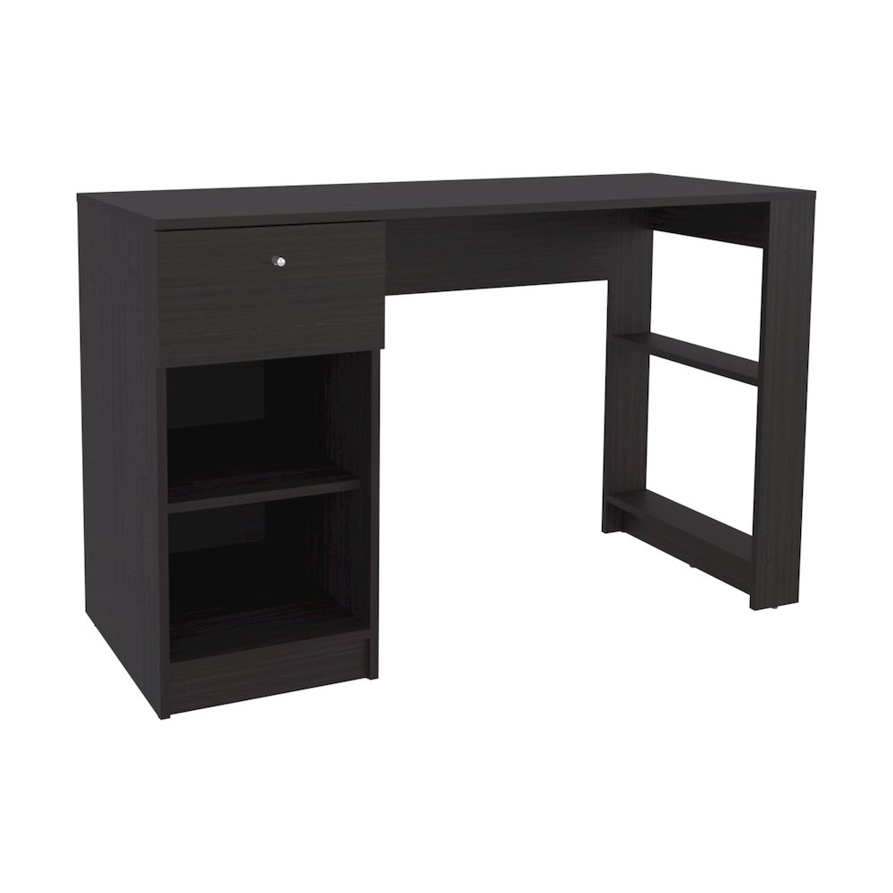 Tolsona Desk, 1 Drawer, 2 Shelves, Black. Picture 1