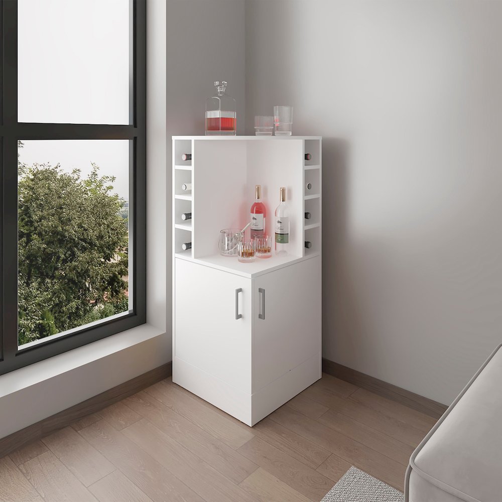 norwich Bar Cabinet, 2 Doors, 8 Wine Bottle Compartments, White. Picture 6