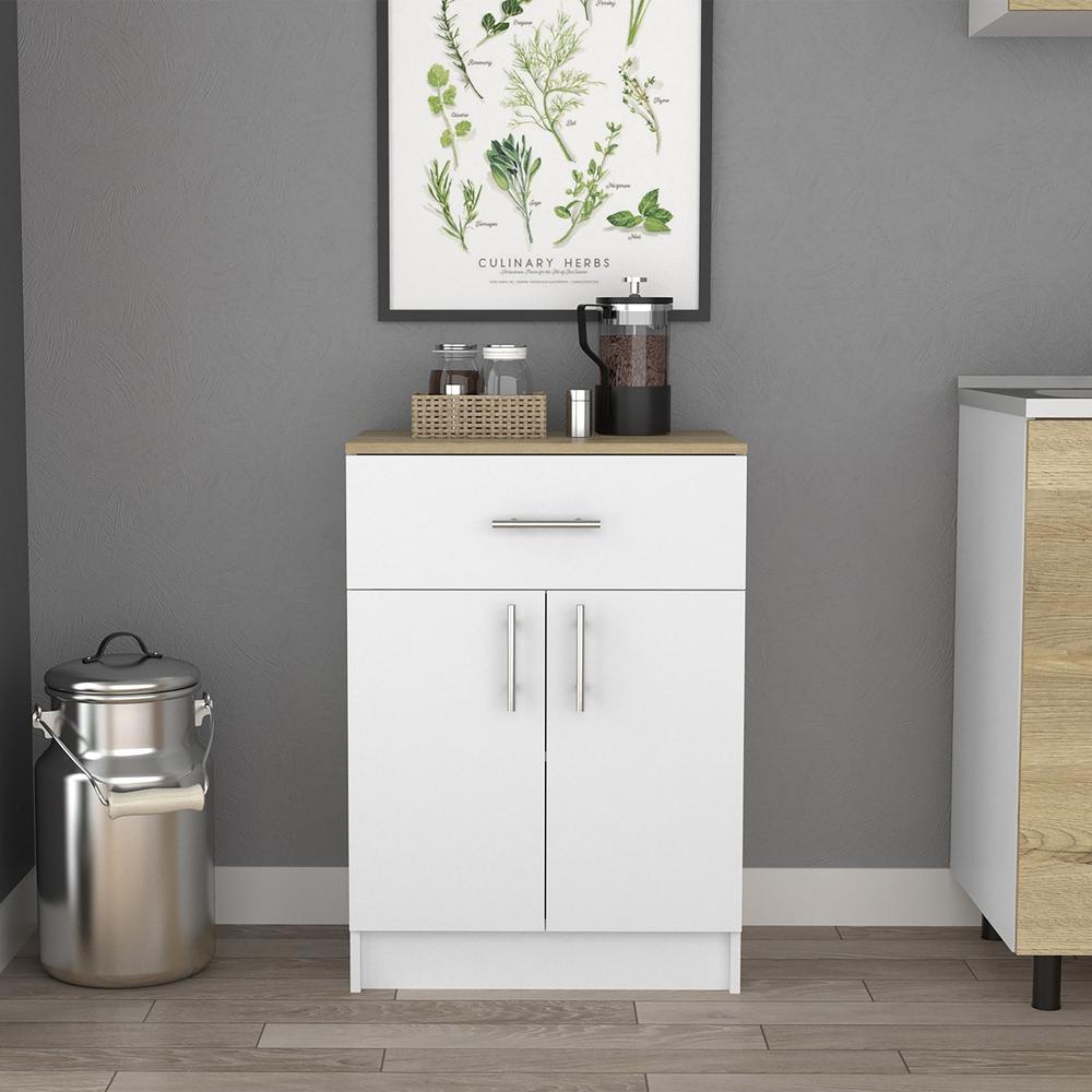 Barbados Pantry Cabinet-White/Light Oak. Picture 2