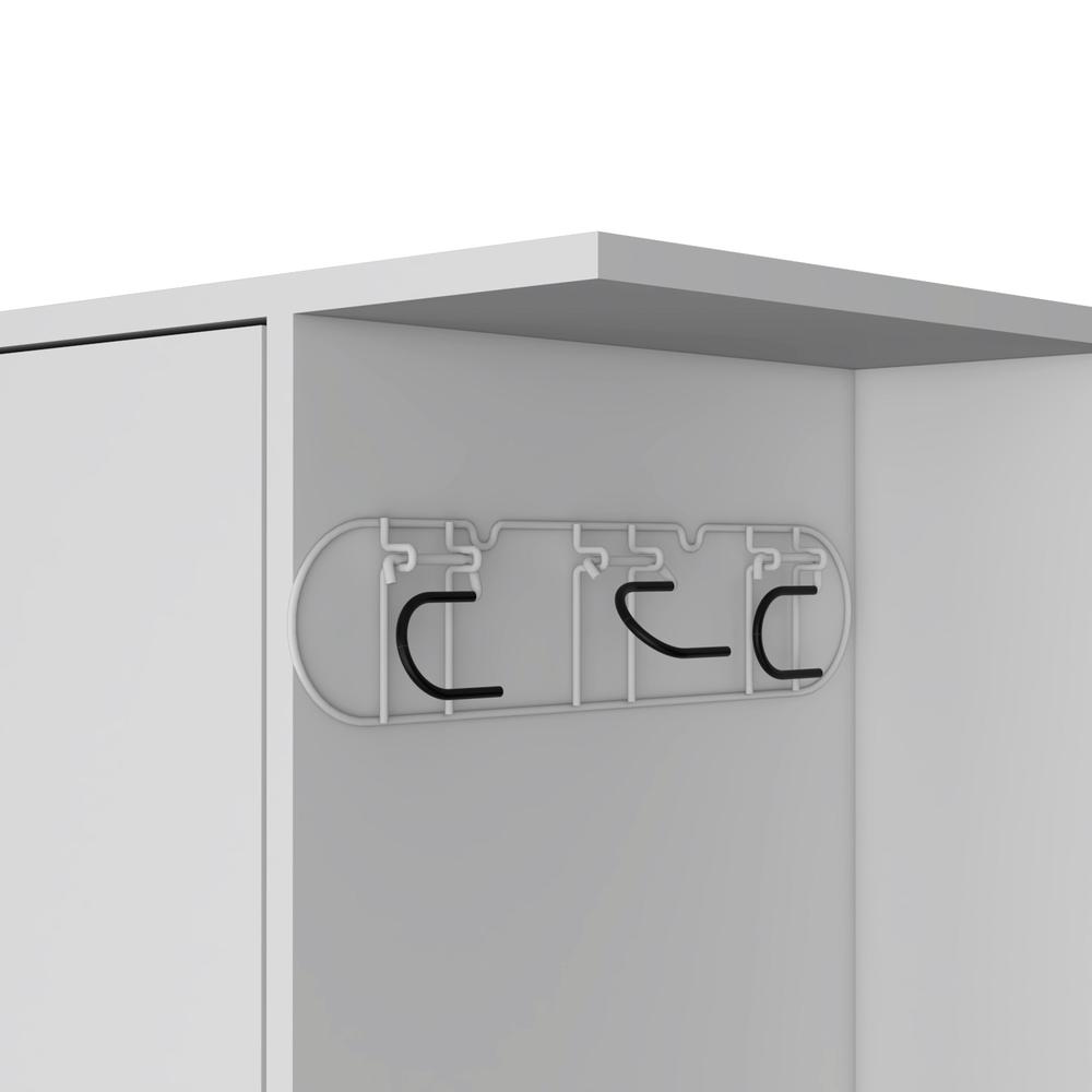 Storage Closet with One Door, Four Shelves and Broom and Mop Holder,White. Picture 3
