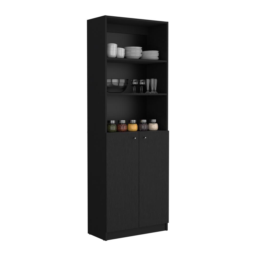Vinton 2-Door Bookcase with Upper Shelves, Black. Picture 4