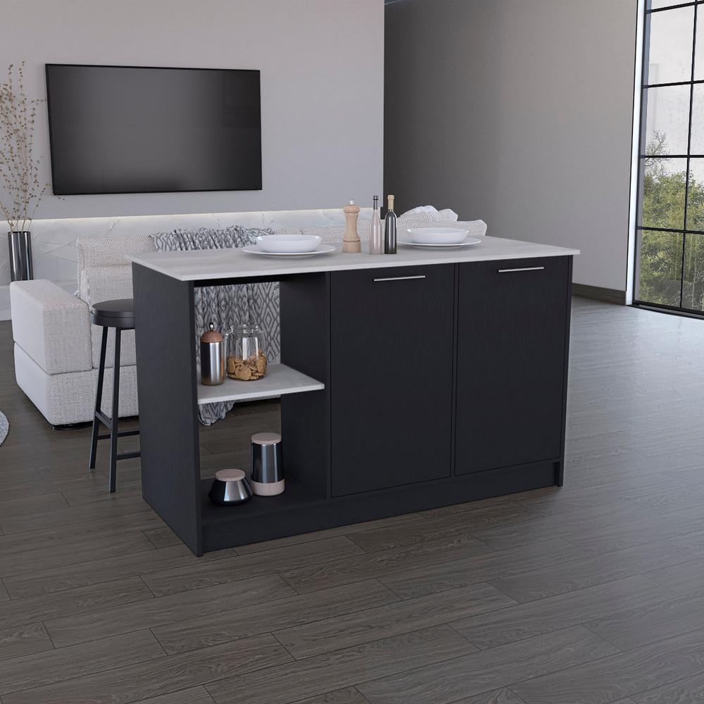 Kitchen Island with Large Countertop, Open Storage Shelves/Double Door Cabinet. Picture 5