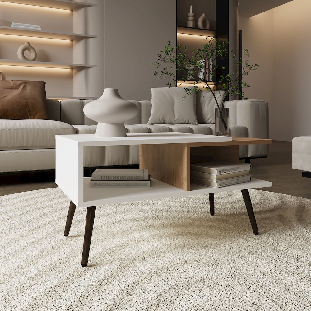 Drexel Coffee Table, 2 Shelves, White / Natural Oak. Picture 6