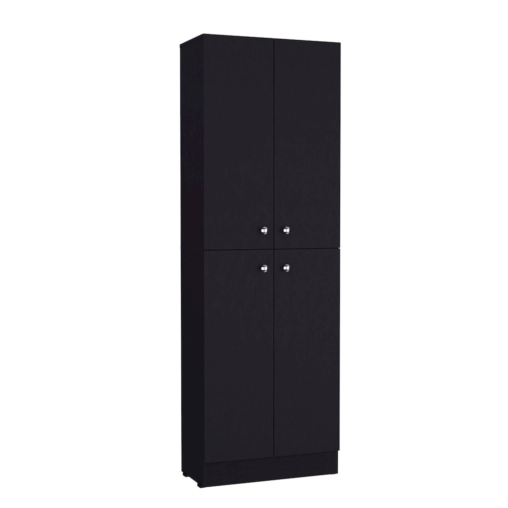 Kitchen Pantry 71" H, 4 Doors, 5 Adjustable Shelves, Laundry, Black. Picture 1