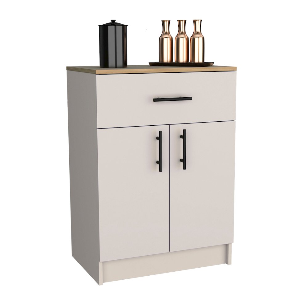 Pantry Organizer Cabinet 33" H, Two Doors, Ivory / Natural Oak. Picture 3