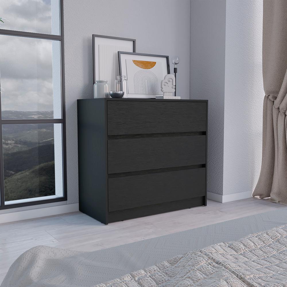 DEPOT E-SHOP Palmer 3 Drawers Dresser, Chest of Drawers, Black. Picture 5