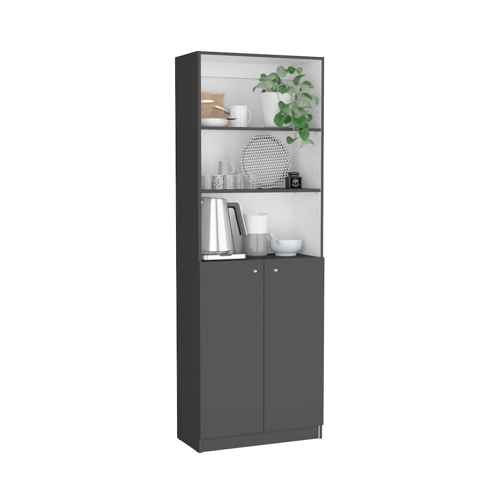 Vinton 2-Door Bookcase with Upper Shelves, Matt Gray / White -Office. Picture 3