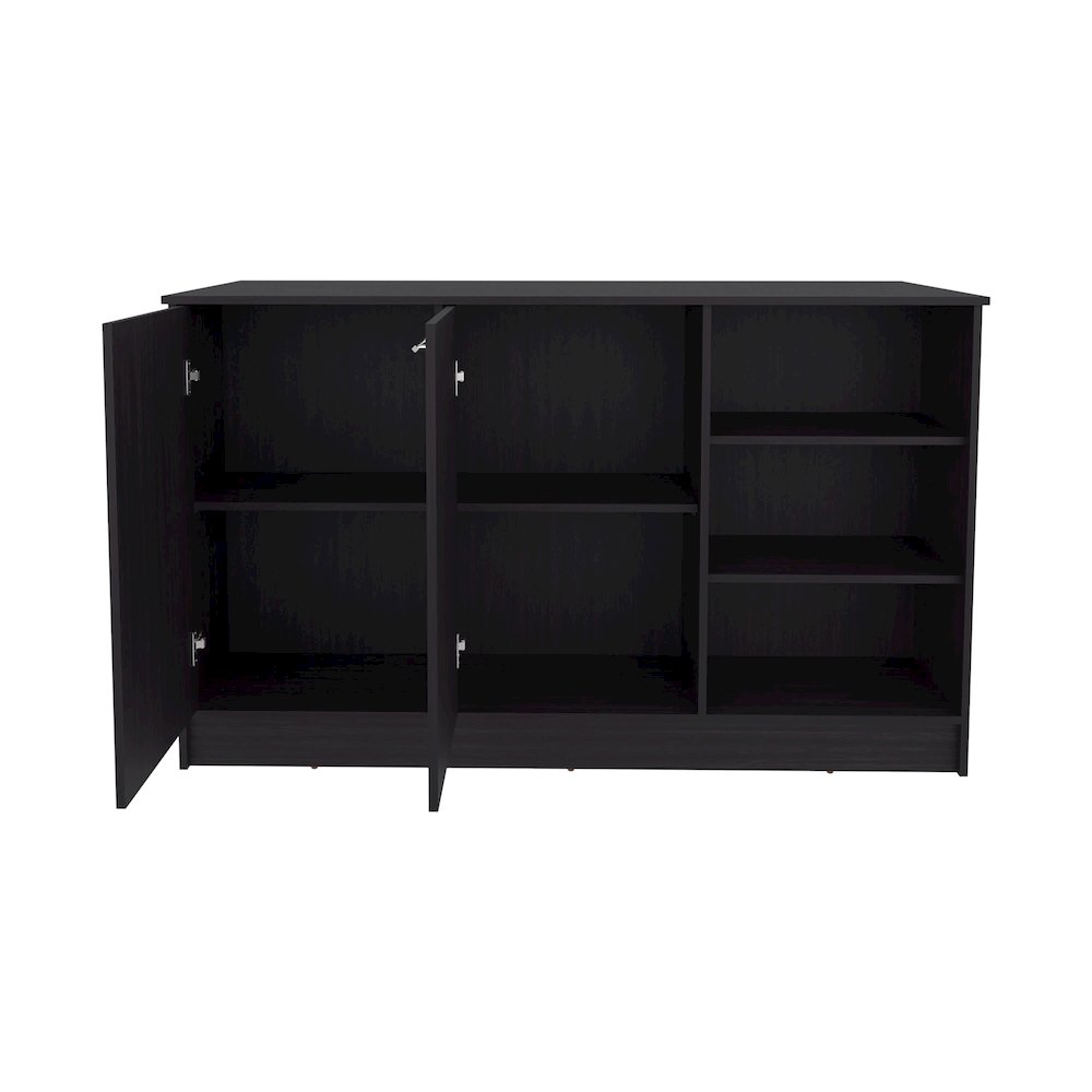Mars Kitchen Island Two Cabinets, Three Open Shelves, Black Wengue. Picture 1