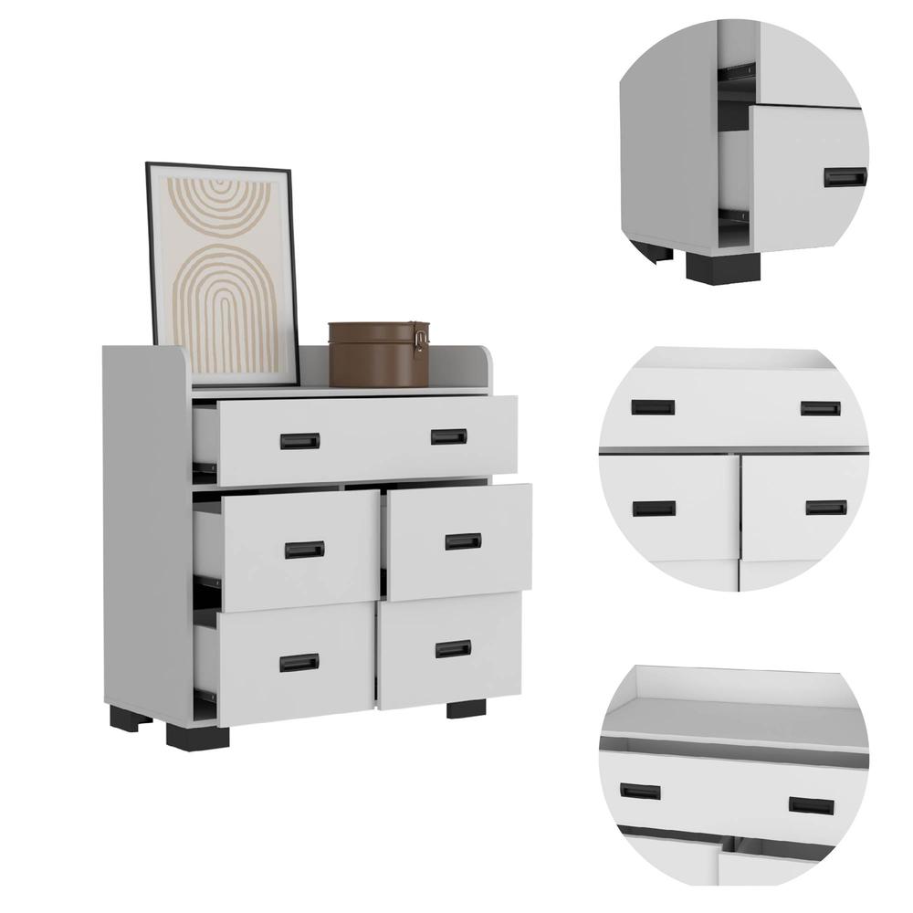 DEPOT E-SHOP Neptune Dresser, One Ample Drawer, Four Drawers, Four Legs, Countertop, White, For Bedroom. Picture 2
