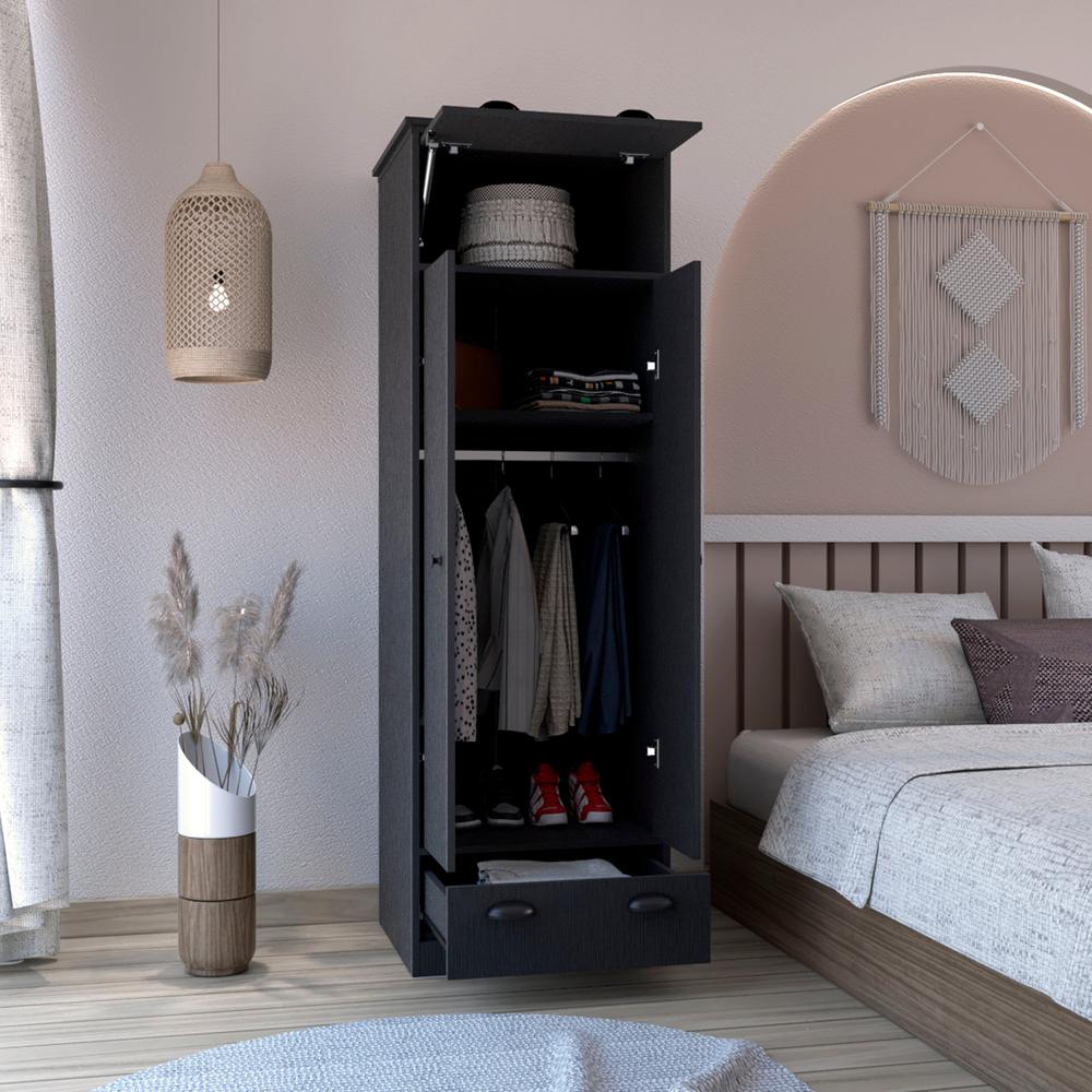 Tifton Armoire with Hinged Drawer, 2-Doors and 1-Drawer, Black. Picture 5