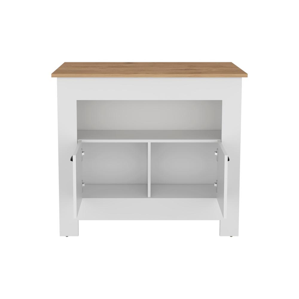 Floyd 35" H Kitchen Island, whit  2 doors, 3 shelves, White/Macadamia. Picture 2