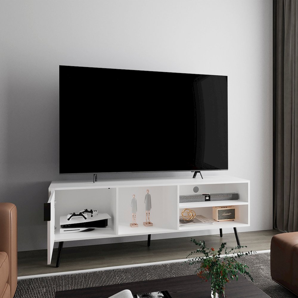 Ekwok TV Stand, 1 Door, 3 Shelves, White. Picture 7