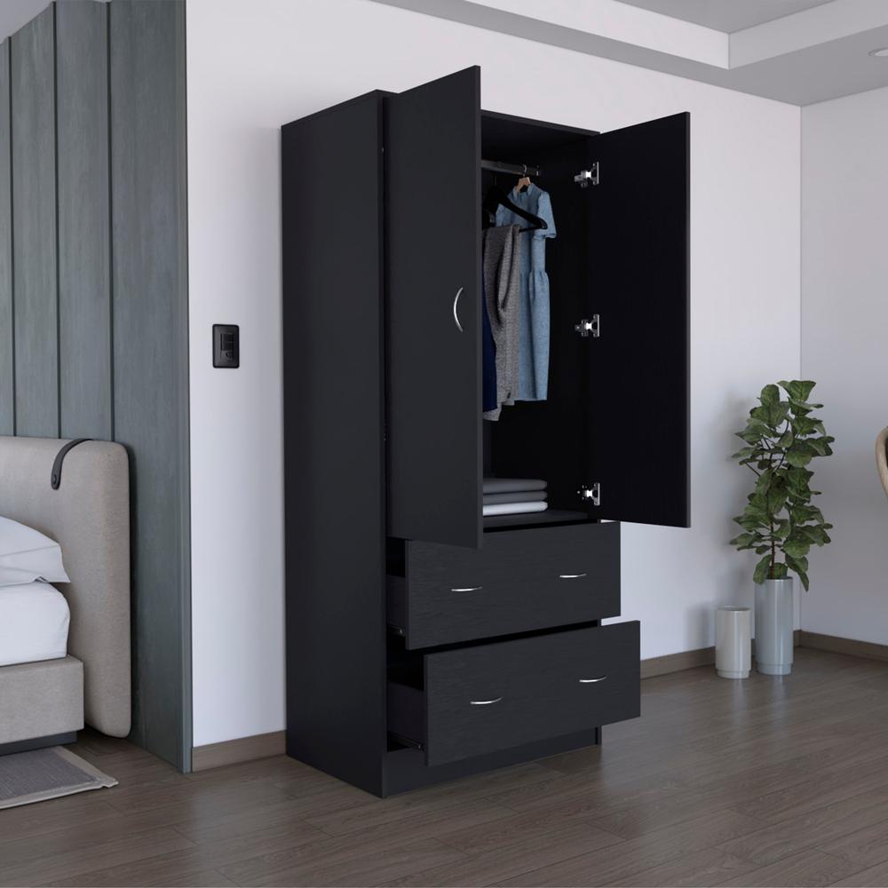 Silo 71" H Armoire with Two Doors, Two Drawers, and Hanging Rod,Black. Picture 7