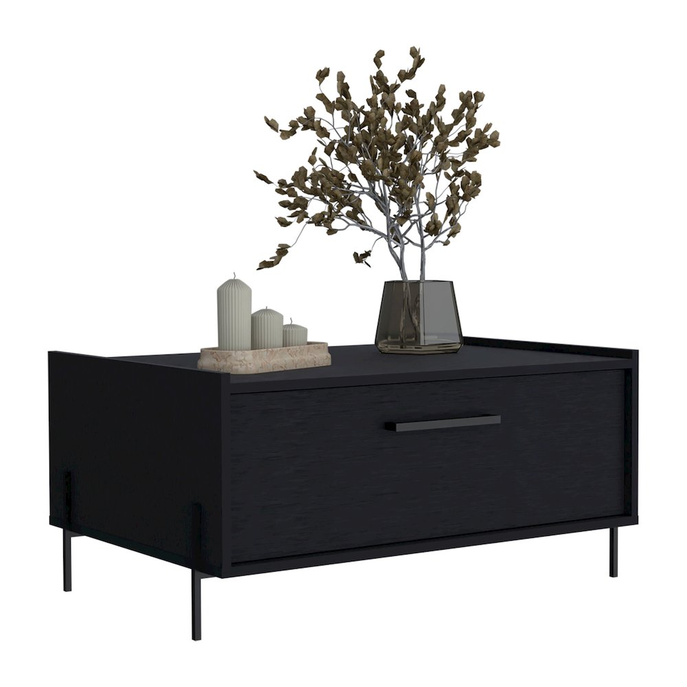 Juneau Coffee Table, 1 shelf, 4 legs, Black. Picture 5