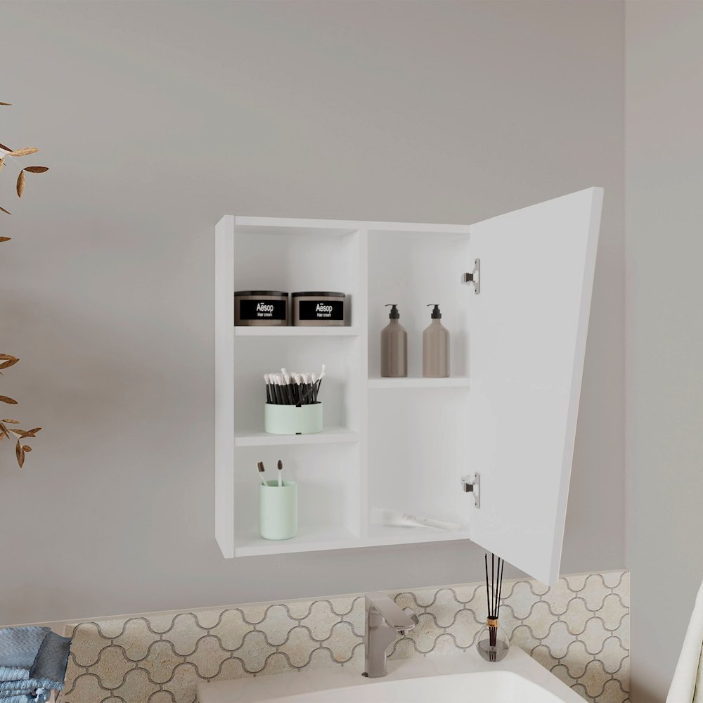 Piney Medicine Cabinet, 1 Door, 5 Shelves, 1 Mirror, White. Picture 8