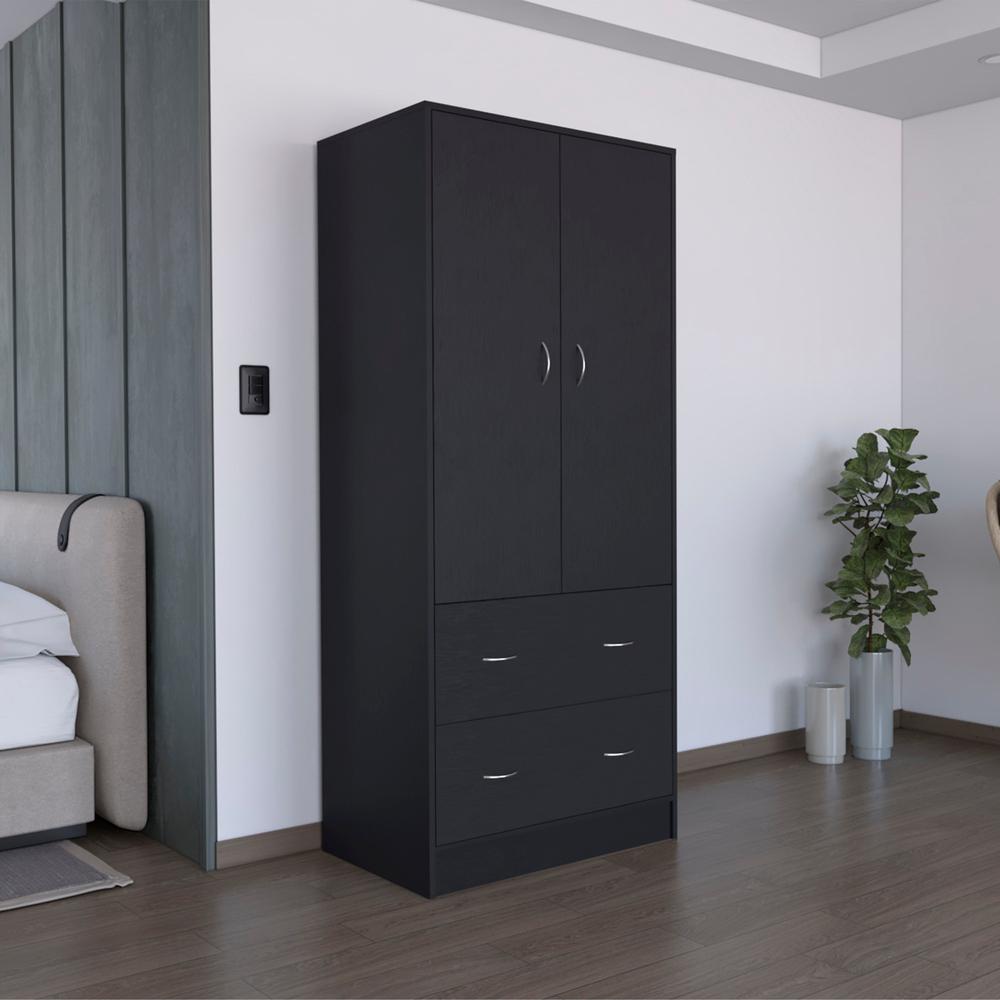 Silo 71" H Armoire with Two Doors, Two Drawers, and Hanging Rod,Black. Picture 6