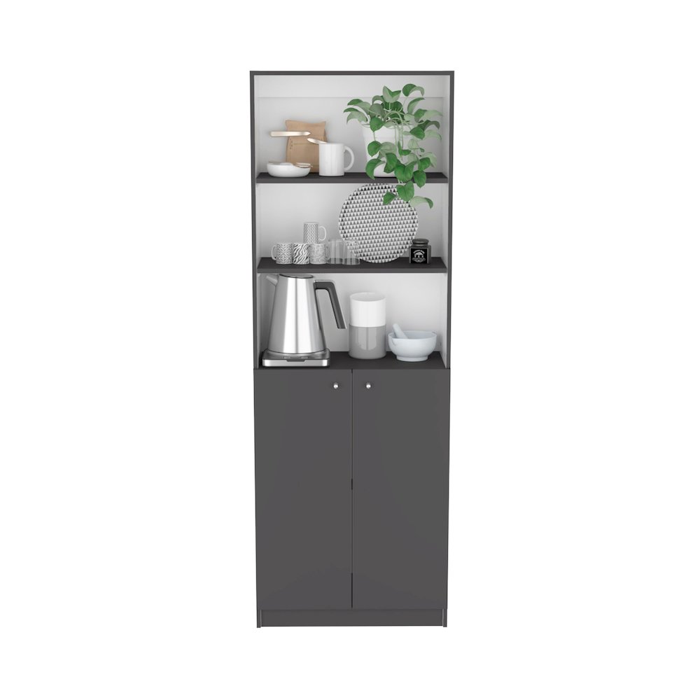 Vinton 2-Door Bookcase with Upper Shelves, Matt Gray / White -Office. Picture 4
