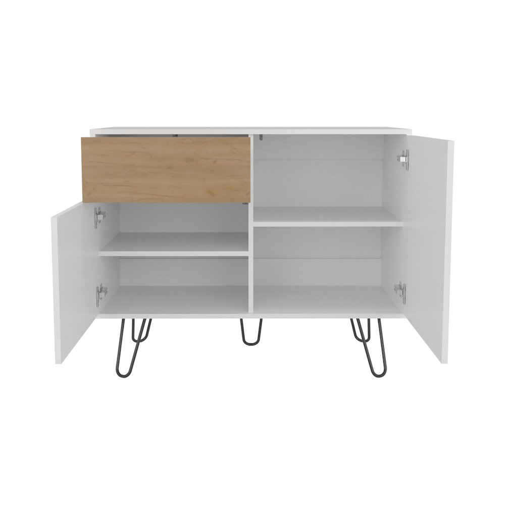 Chelan Sideboard, 2 Doors, 1 Drawer, 4 Shelves, White / Natural Oak. Picture 1