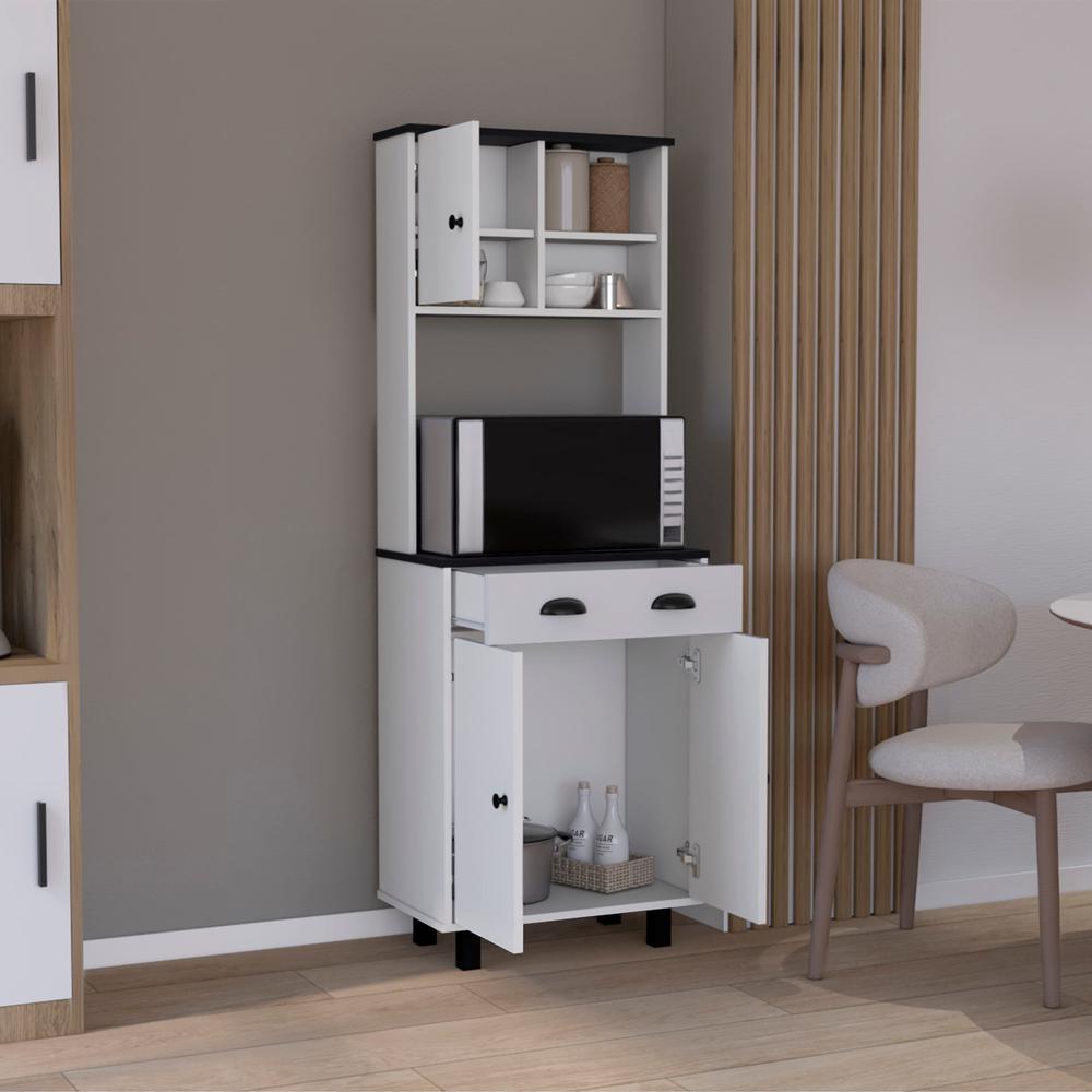 67" H Kitchen Pantry with Two Cabinets, Two Open Shelves, and One Drawer. Picture 7