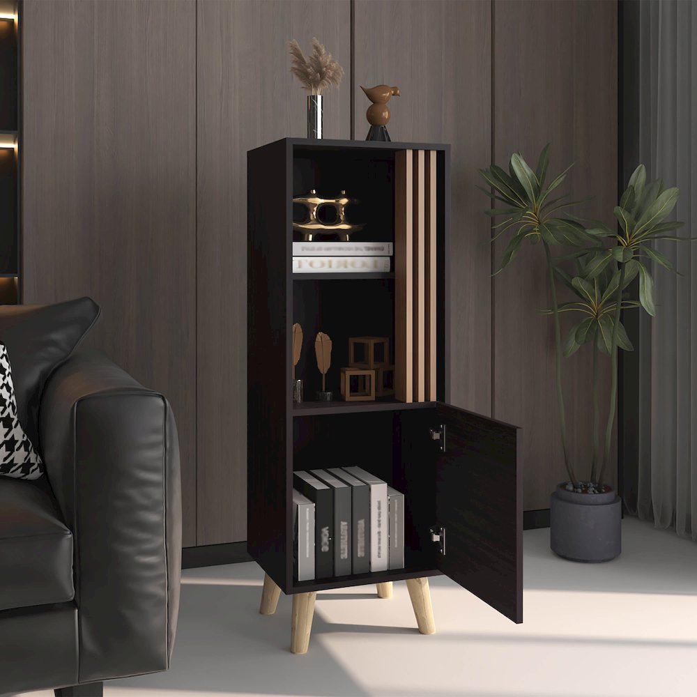 Orrin Storage Cabinet, 1 Door, 2 Shelves, Black / Natural Oak. Picture 7