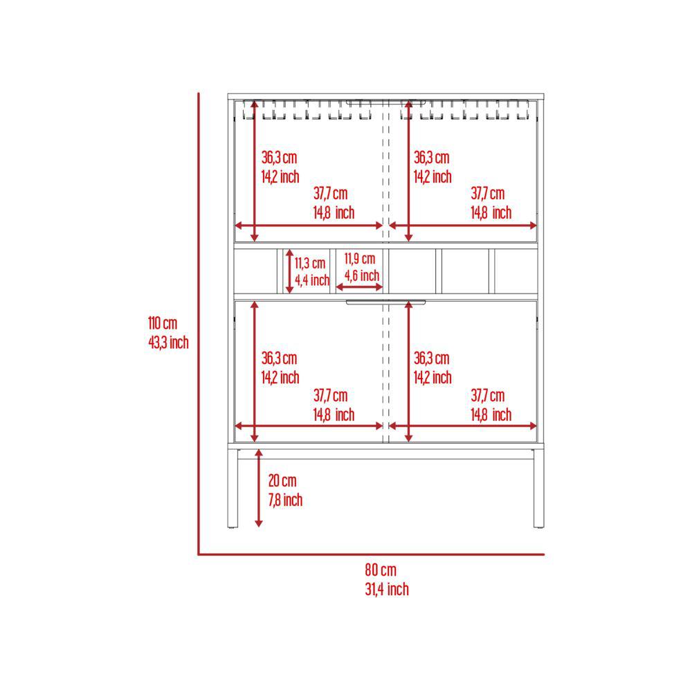 DEPOT E-SHOP Staten Bar Cabinet, Six Wine Cubbies, Two-Door Flexible Cabinets, Countertop, Four Legs-Light Grey, For Living Room. Picture 5
