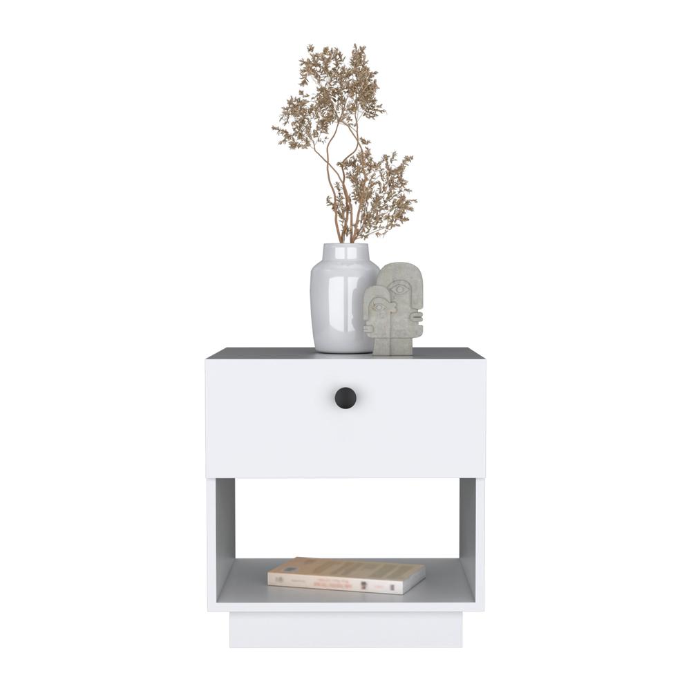 DEPOT E-SHOP Macon Single Drawer Nightstand with Open Storage Shelf, White. Picture 3
