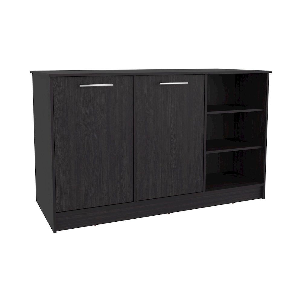 Mars Kitchen Island Two Cabinets, Three Open Shelves, Black Wengue. Picture 4