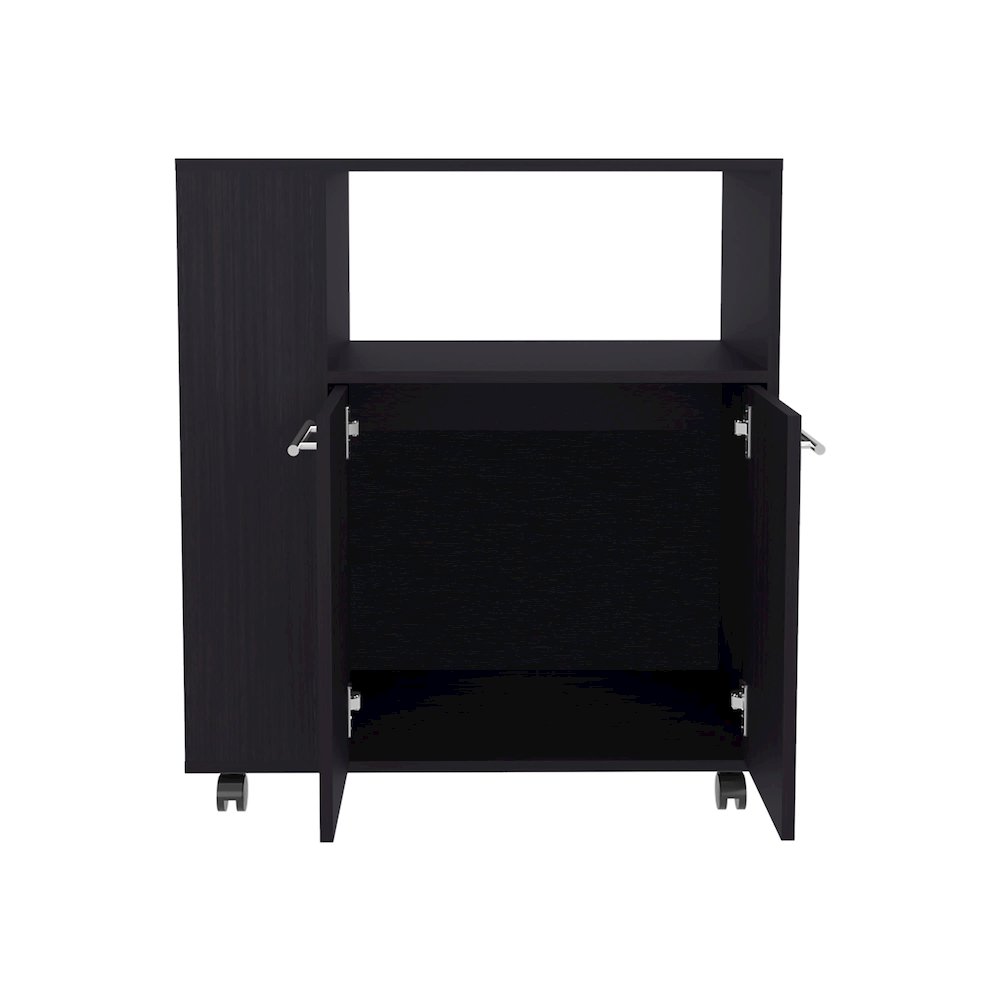 Bremerton Kitchen Cart, 2 Doors, 3 Shelves, 4 Wheels, Black Wengue. Picture 1