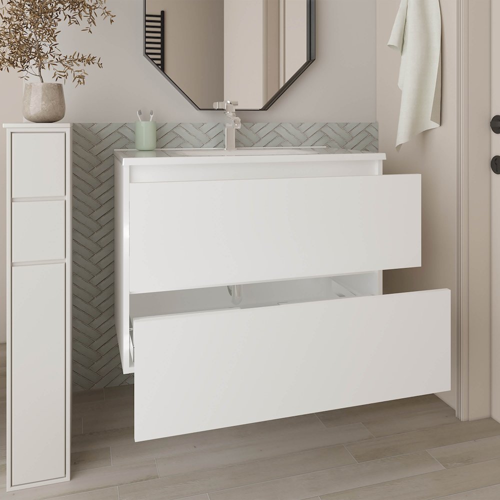 Depew Bathroom Vanity, 2 Drawers, White. Picture 8
