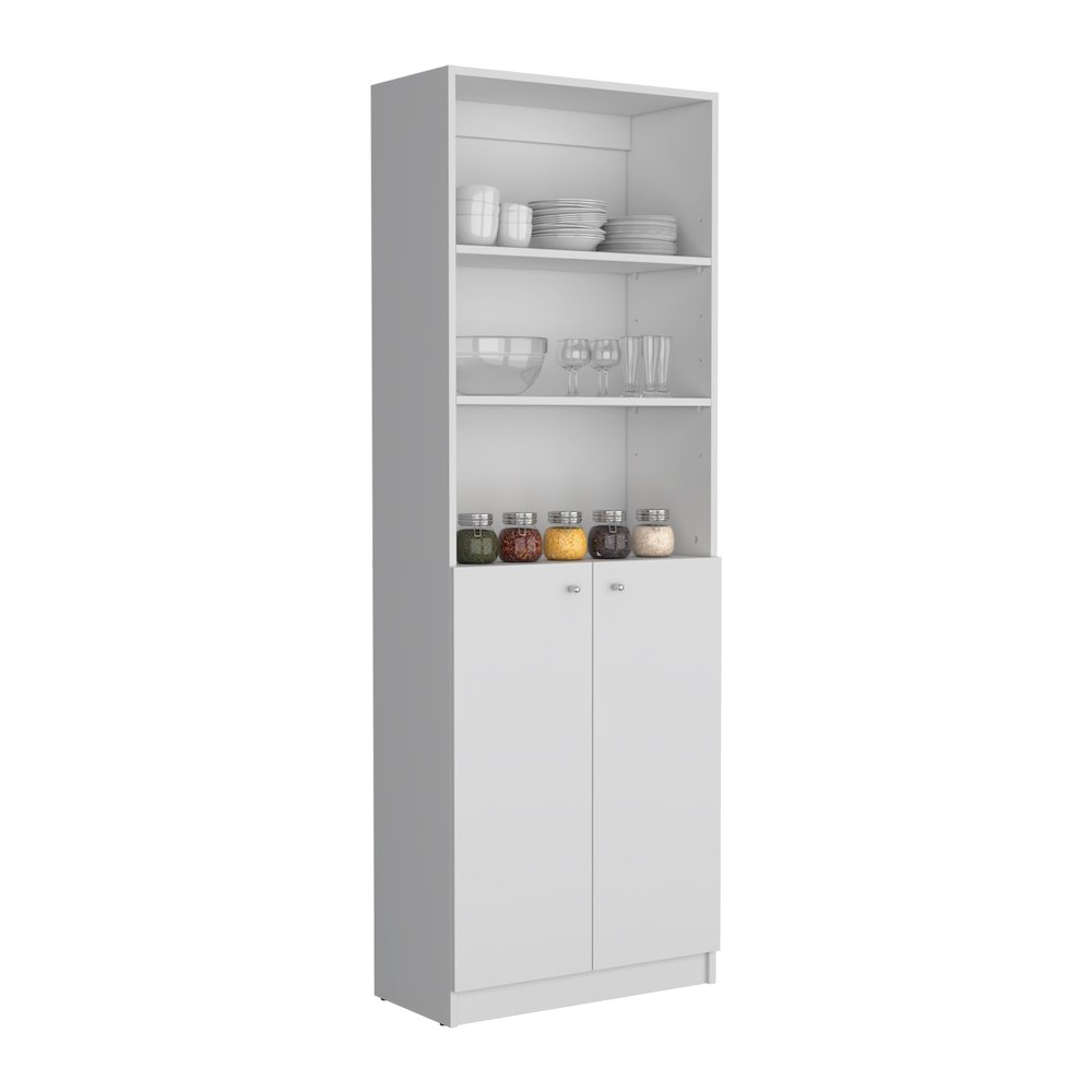 Vinton 2-Door Bookcase with Upper Shelves, White -Office. Picture 3