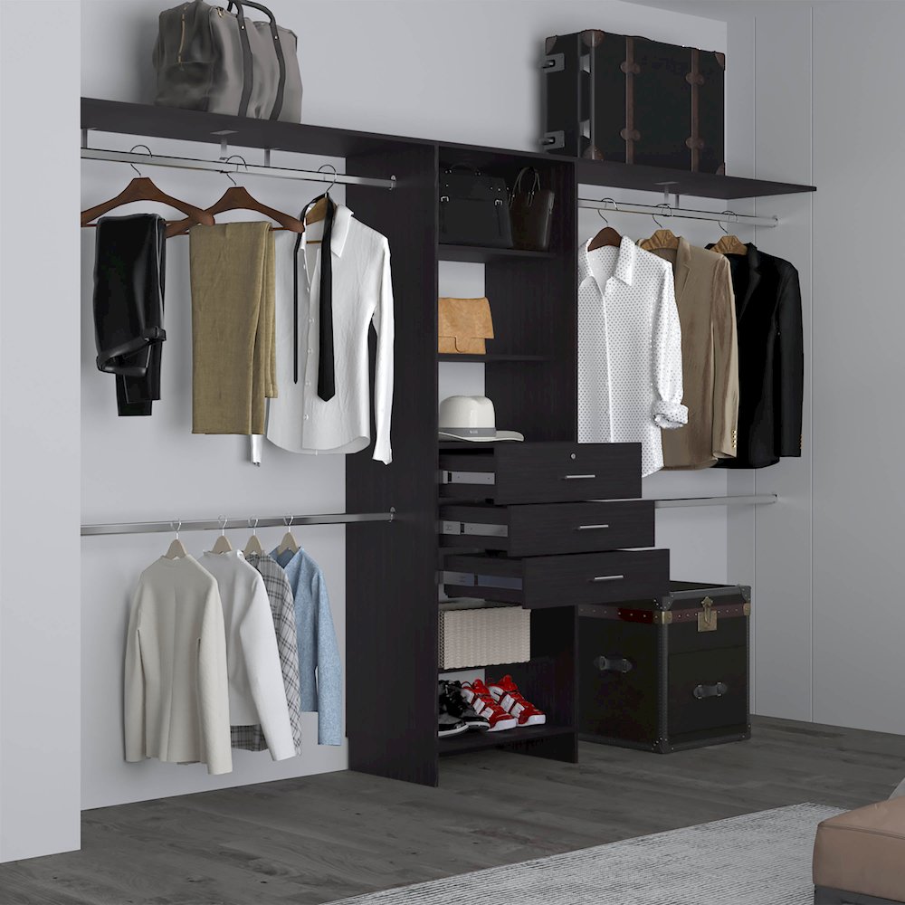 Salina Closet System, 3 Drawers, 5 Shelves, Black Wengue. Picture 7