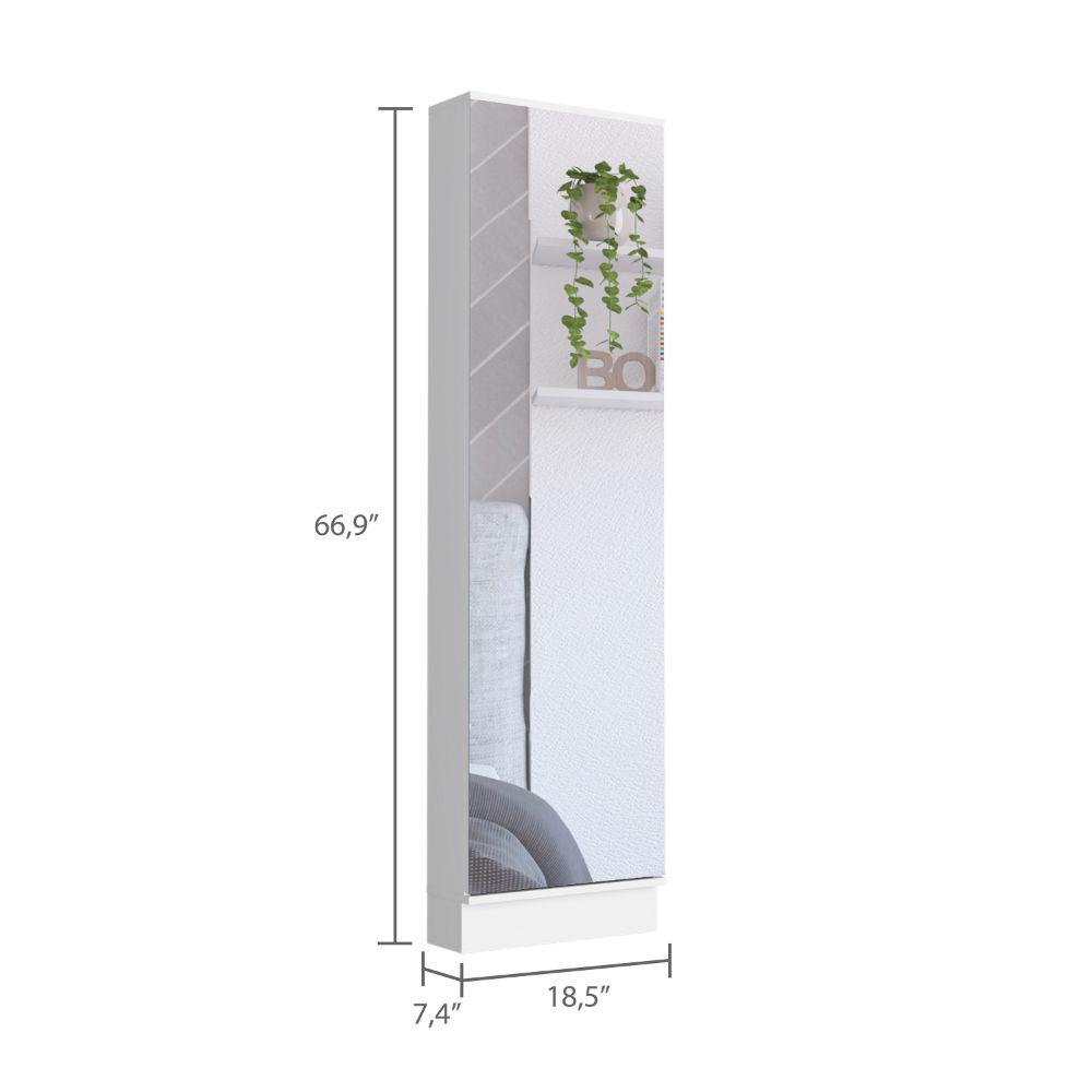 DEPOT E-SHOP Charlotte Xl Shoe Rack, Five Internal Shelves, Mirror, One-Door Cabinet-White, For Bedroom. Picture 3