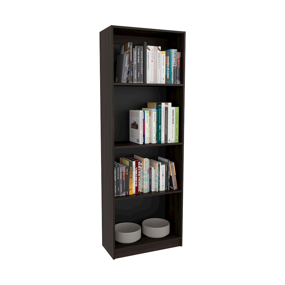 Vinton Bookcase with Spacious Tier-Shelving Design, Dark Walnut / Black Wengue. Picture 3